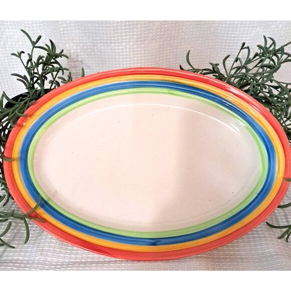 Gibson Rainbow Striped 13" Oval Platter Ceramic LGBTQ Pride Theme Hand Painted - Picture 1 of 5
